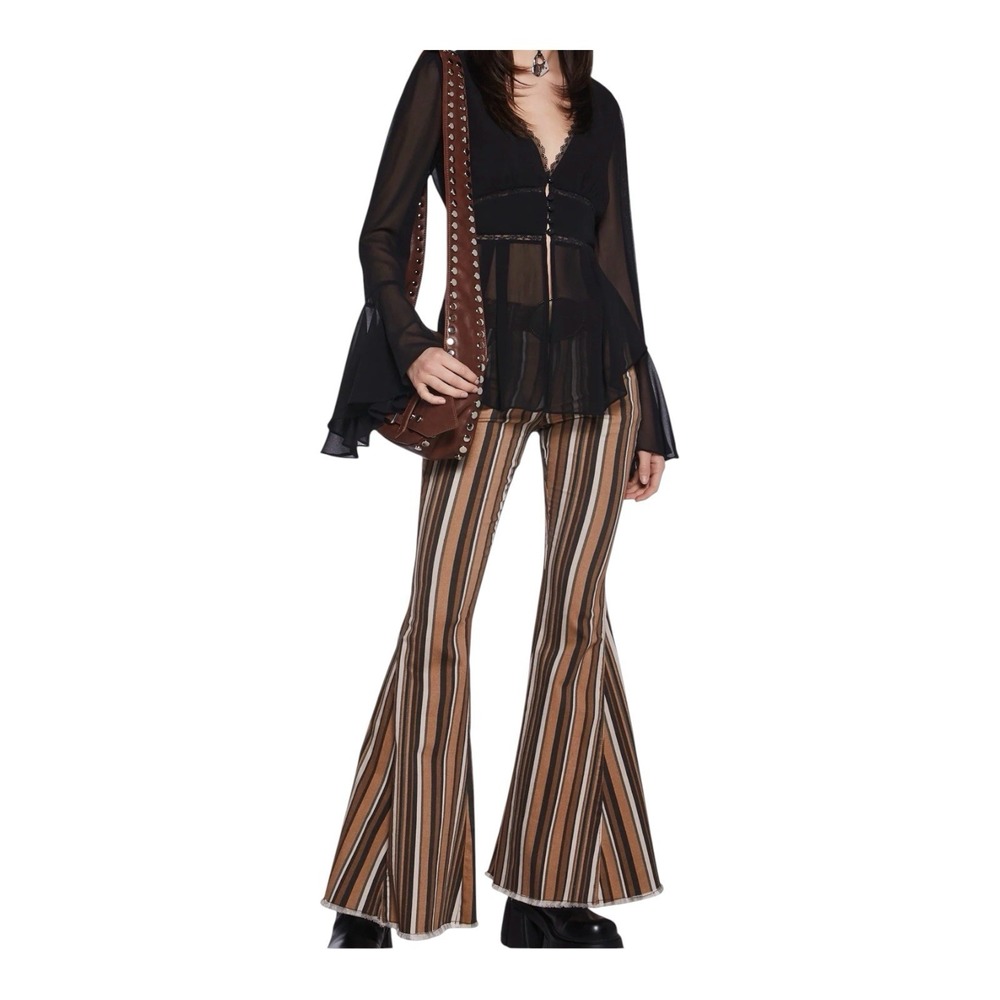 Delia's Dolls Kill Wide Leg Pants Trouser Small PinStripe Y2K Goth Skater New